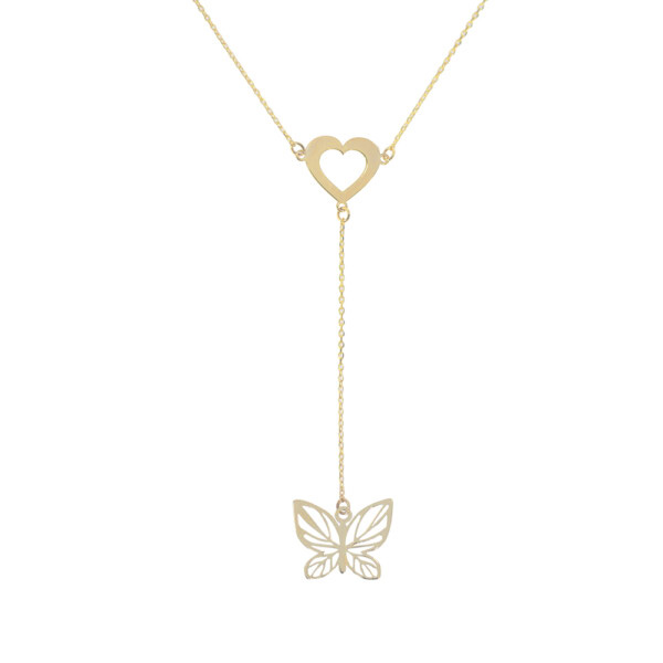 lantisor de aur cu pandantiv inima-goala-fluture