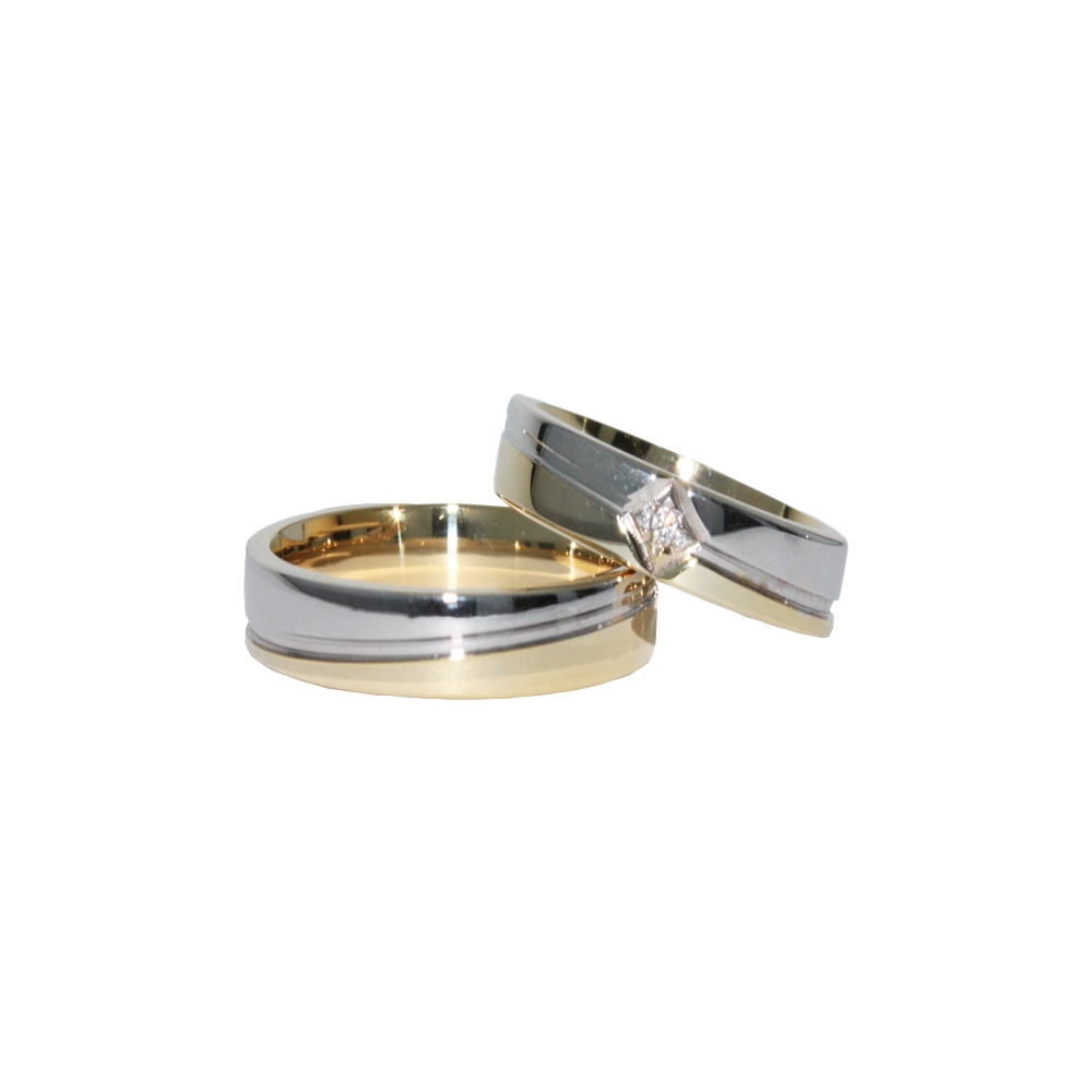 Verighete aur galben bicolor, model 2612 - Roza Oro Aur Diamante Inele de logodna Bratari Lantisoare Pandantive